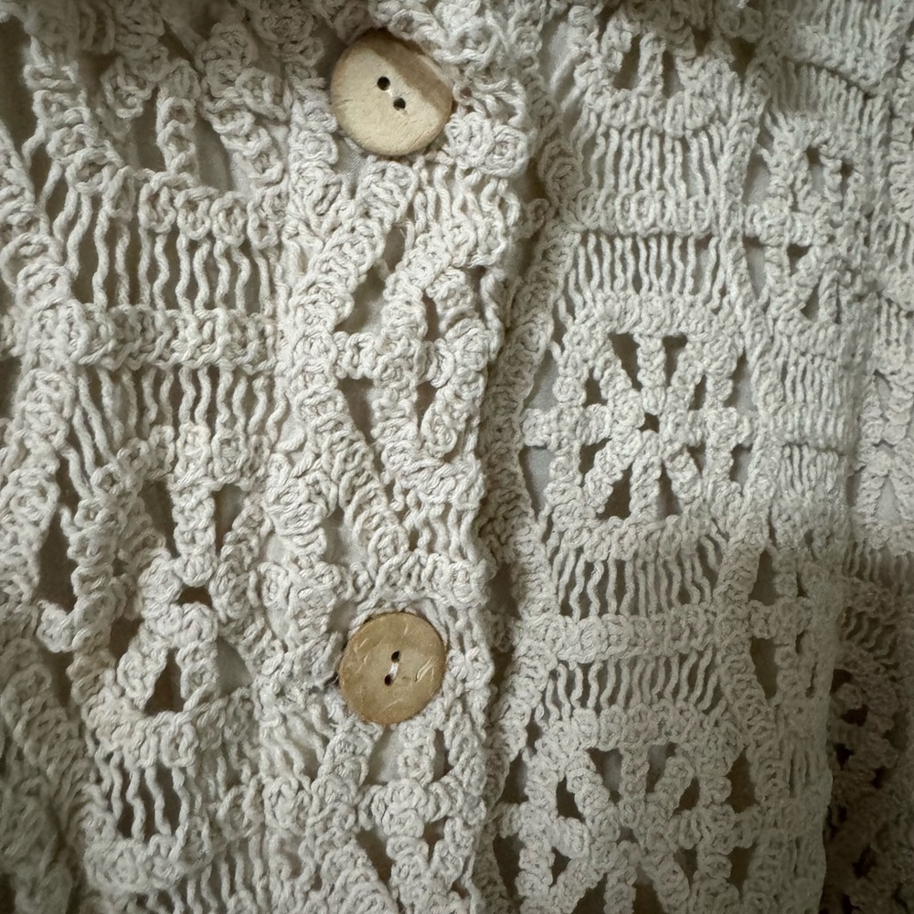 ILLA ILLA Crochet Wood Button Down Shacket in Cream - Picture 7 of 8
